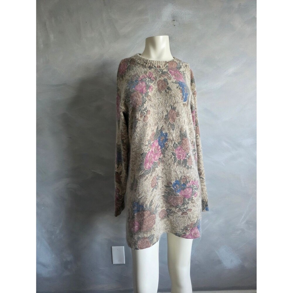 Vtg Angora Blend Cottagecore Jumper Floral Sweater Pastel Silk Angora Blend Sz S